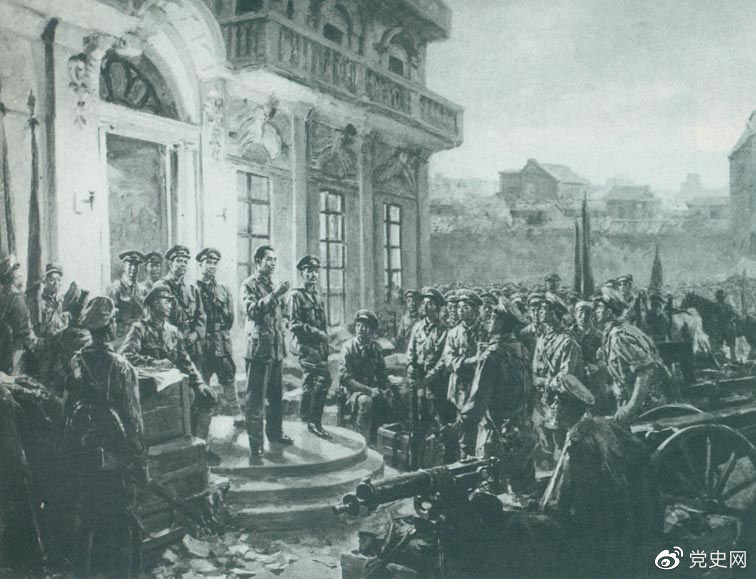 1927年8月1日，南昌起義爆發(fā),標志著中國共產黨獨立領導革命戰(zhàn)爭、創(chuàng)建人民軍隊和武裝奪取政權的開端，開啟了中國革命新紀元。這是《八一起義》油畫。